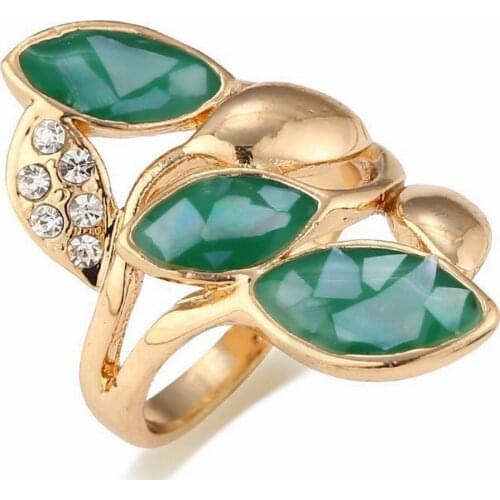 Green Leaf Shaping Stone Ring Vintage Bohemian Jewelry Big Exaggerated Statement Rings for Women Parties