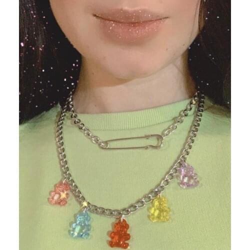 Fashion Punk bear pin Necklace Charms vintage Hip Hop Jewelry For Women Harajuku Gothic Choker Chains Accessories