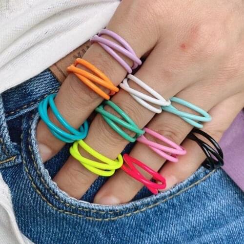 10Pcs Trendy Multicolor Enamel Geometric Rings for Women Candy Color Open Adjustable Rings Jewelry Fit For Party Gift