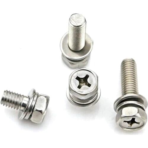 20pcs M6 Cross Recessed Hex Bolt with Indentation,Lock Washer &Plain Washer Assemblies 10-50mm Length