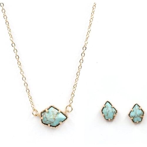 2020 New Fashion Small Five Sides Dichroic Man Made Black White Marble Stone Pendant Necklace for Women