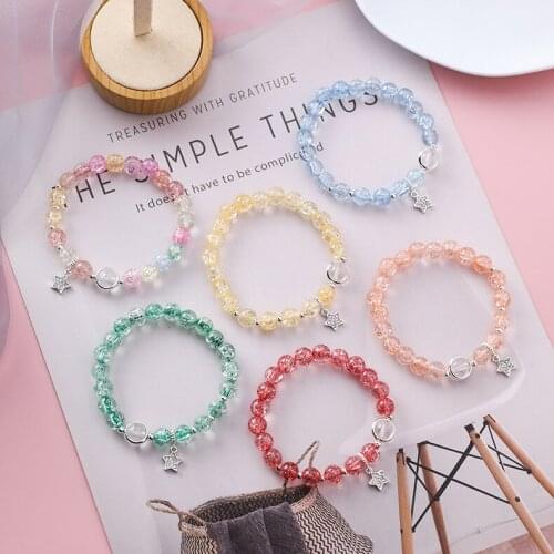 2020 New Women Sweet Colorful Beaded Bracelets Korean Girls Crystal Strand Stars Pendant Bangles For Women Jewelry Accessories