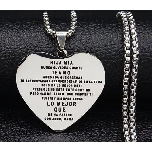 2021 Fashion HIJA MIA NUCNCA OLVIDES CUANTO TE AMO Heart Stainless Steel Chain Necklace for Women MAMA Jewelry Collares