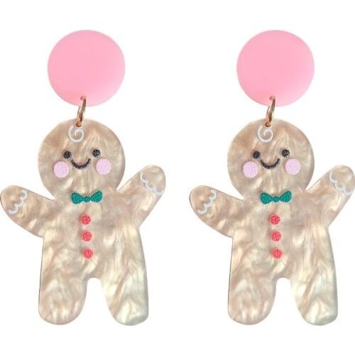 2021 New Trend Christmas Cookies Gingerbread Man Ear Stud Funny Cute Glitter Acrylic Unusual Earrings For Women Jewelry Gift
