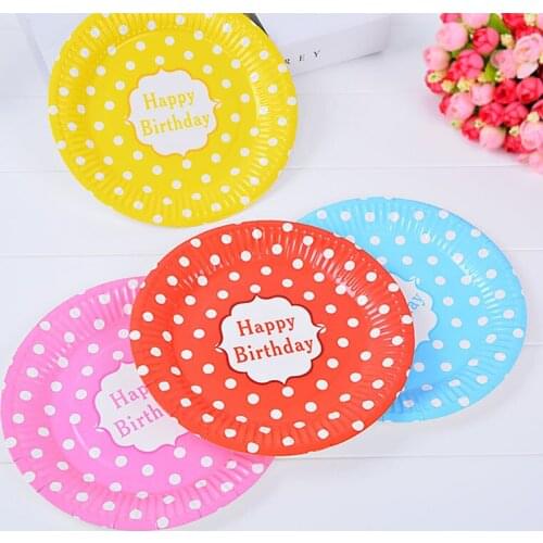 30pcs Birthday Party Dishes Kids Favors Decoration Tableware Baby Shower Polka Dot Theme Paper Plates Supplies