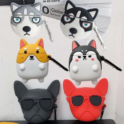 3D Cartoon Cool Glasses Bulldog Funny Husky Puppy Dog Case for Apple Airpods 1 2 Cute Corgi Wireless Earphone Headphone Cover