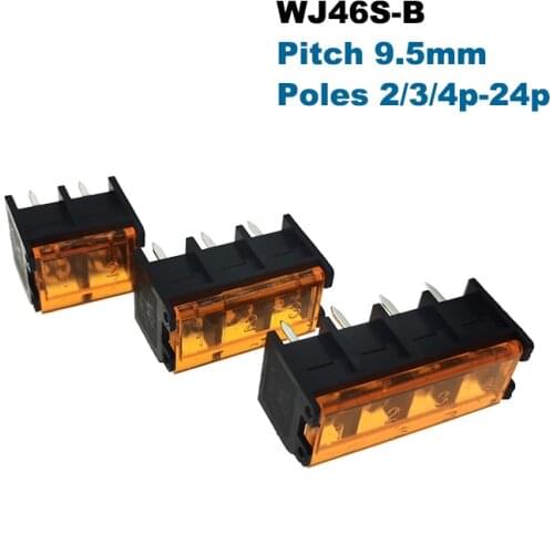 5Pcs Pitch 9.5mm Barrier Screw PCB Terminal Block Connector With Cover Straight Pin 2/3/4/5/6/7/8/10/12P Morsettiera 46S-B 20A