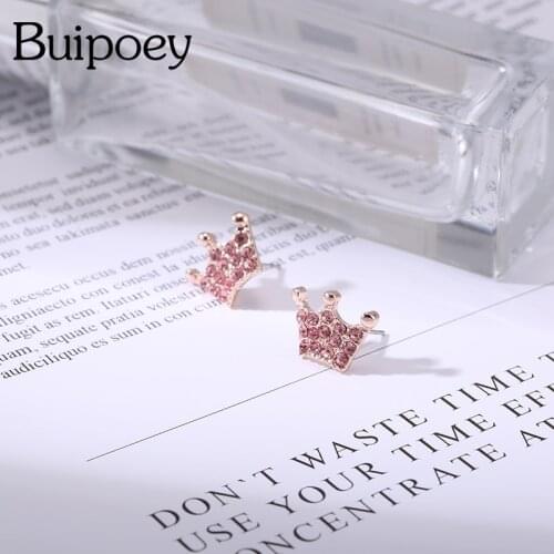 Buipoey Rose Gold Shiny Crown Earrings For Ladies Women Fine Stud Earrings Jewellery Girls Birthday Gift Anti Allergy