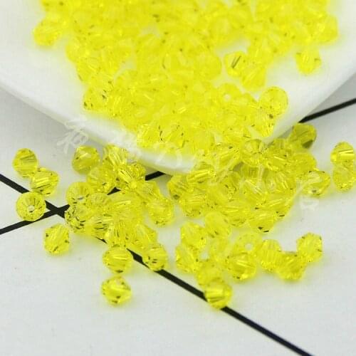 TianBo 100pcs Lemon yellow Color 4mm Bicone Crystal Beads Glass Bead Loose Spacer Beads DIY Jewelry Making Austria Crystal Beads