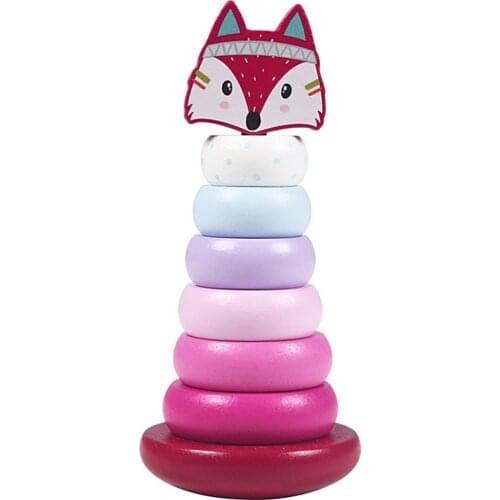 Wooden Stacking Rings Toy With Elephants Topper Cute Developmental Toys Rings Elephants Topper Hand-Eye Coordination