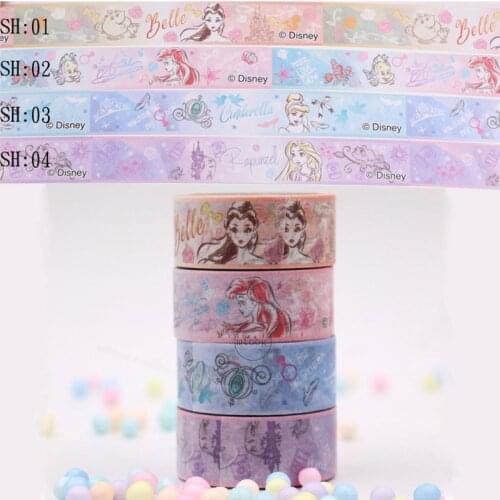 Disney Princess Washi Tape Japan paper tapes printing Ariel Belle Cinderella Color tearable decorative stationery stickers Toys