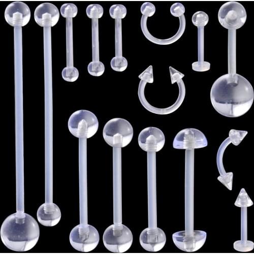 15Pcs Cartilage Earring 16G 14G Piercing Retainers Flexible Acrylic Helix Hoop Bioflex Nose Lip Stud Eyebrow Septum Horseshoe