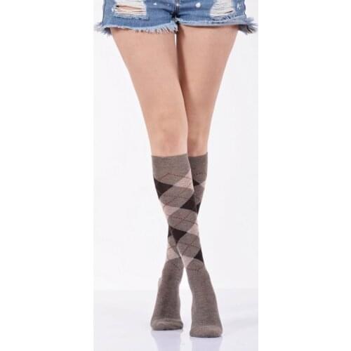 Idilfashion Women Plaid Lower Stocking-Beige-B-ART013 (3'LÜ PACKAGE)