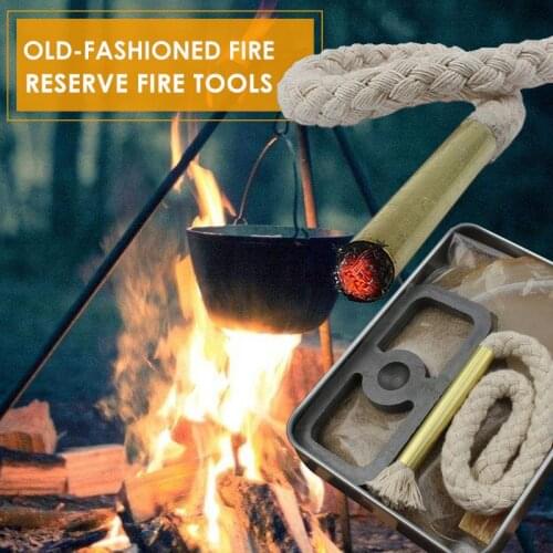Camping Flint Stone Primitive Fire Starter Survival Tools Kit Travel Silver 7pcs Hike Tool Blowing Outdoor Durable Bow Drill