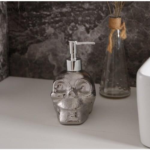 Ceramic Lotion bottle silver Skull Soap Dispenser Portable hand sanitizer Shower Gel shampoo bottles Bathroom Supplies 450ml