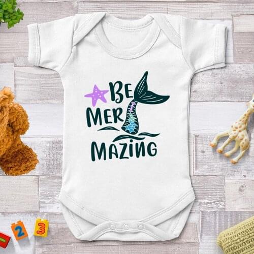 BE MERMAIZING Disney Princess Printed Boys Girls Infant Playsuits One Piece Lovely Baby Kid Romper Bodysuit Dropship