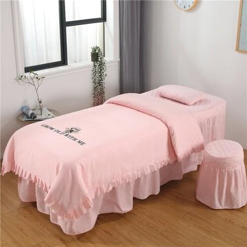 4pcs High Quality Beauty Salon Bedding Set Thick Bed Linens Sheets Pleated Bedskirt Massage Spa Pillowcase Duvet Cover Sets
