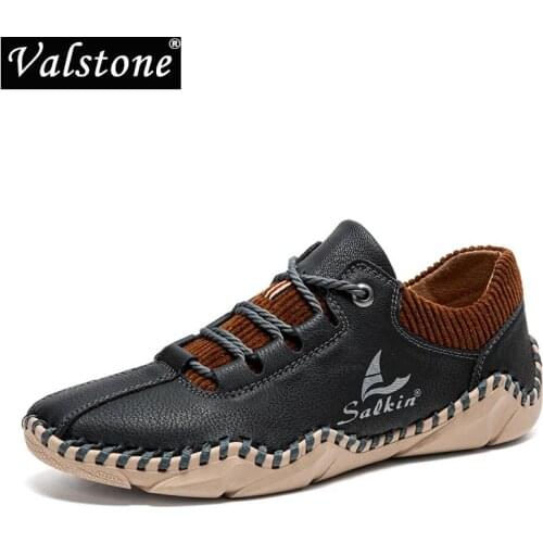 Valstone Plus Size 38-48 Men Leather Shoes Casual Autumn New Lace-up Driving Shoes for Male All-match Breathable Men Footwear