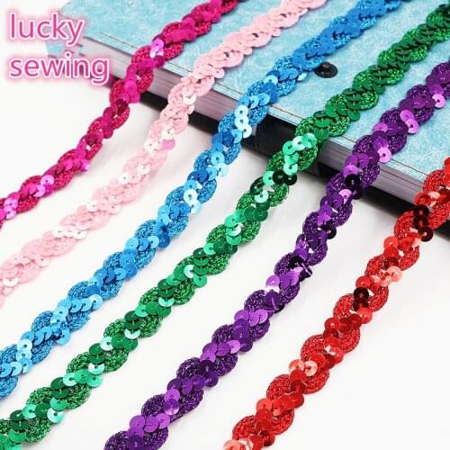 5Yards Sequin Lace Curve Lace Fabric Trim DIY Sewing Craft Garment Accessories Shiny Beading Sequins Ribbons Wedding Decoration