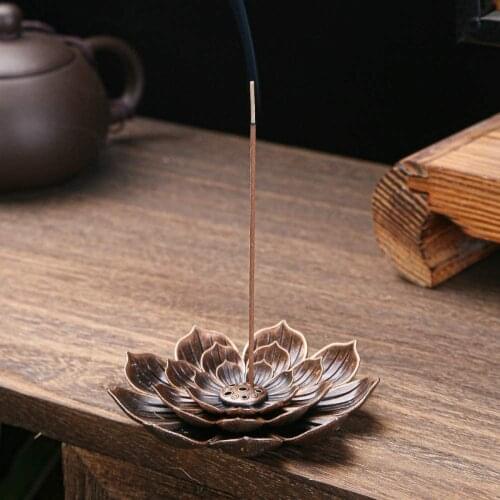 Brass Incense Holder - Lotus Stick Incense Burner and Cone Incense Holder with Ash Catcher-4 Inch