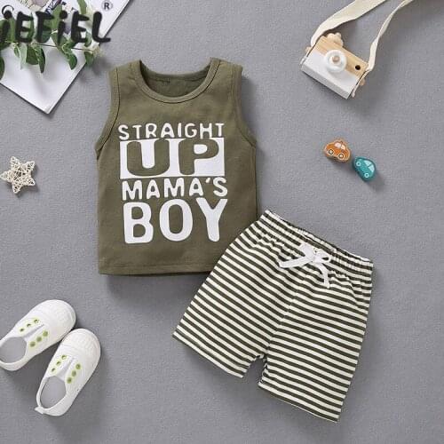Baby Boys Summer Outfit Clothes Letter Print Vest Tops+Casual Striped Shorts Pants 2PCS Sets Toddler Boys Tracksuits Casual Suit