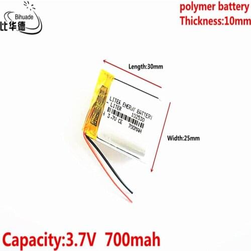 Liter energy battery 3.7V 700MAH 102530 Lithium Polymer LiPo Rechargeable Battery For Mp3 headphone PAD DVD bluetooth camera