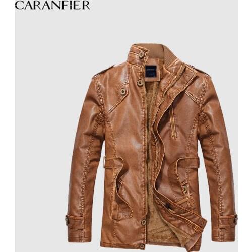 CARANFIER Leather Jacket for Men Lapel Collar Plus Size 4XL Thicken Warm Casual Jacket Mens Faux Leather Straight Jacket 2018