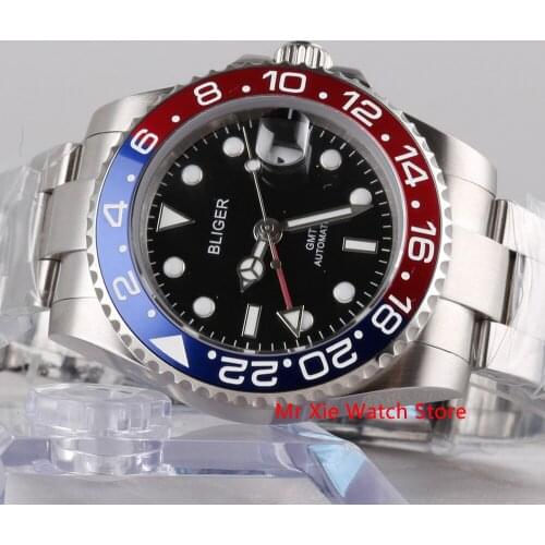 Bliger 40mm Automatic Mechanical Watch Men Luxury Sapphire Crystal Ceramic Bezel GMT Watch Luminous Waterproof Wristwatch Men