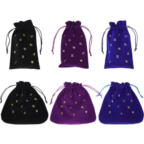 Constellation Oracle Card Storage Bag Drawstring Jewelry Pouch Soft Flannel Playing Cards Dice Bag for Witch Divination