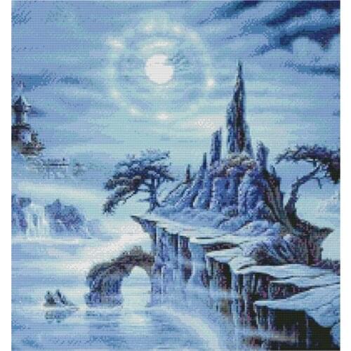 Prettyia Blue Dusk Cross Stitch Kit DIY Needlecraft 11CT for Wall Art Home Decor