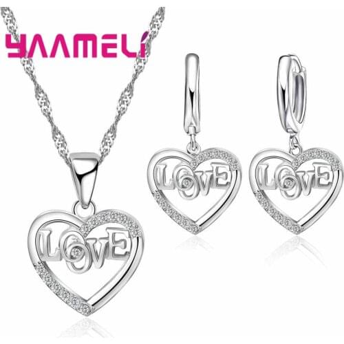 925 Sterling Silver Earring/Necklace Jewelry Set Passionate Style Love Heart Shape For Wedding Anniversary Gift Women