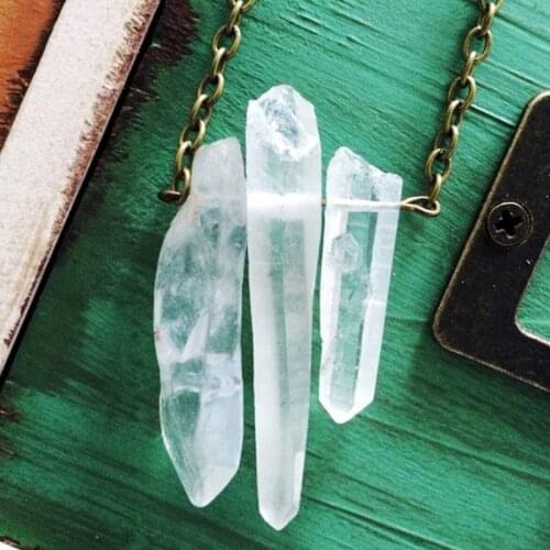 Wiccan jewelry vintage bronze sweater chain natural quartz stone pendant necklace gothic pagan gift for her