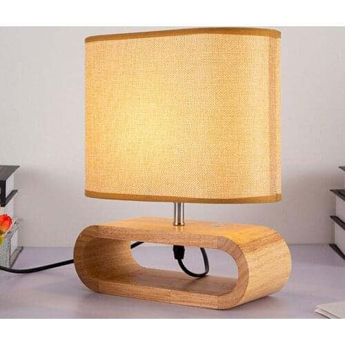Nordic Solid Wood Table Lamps Modern Bedroom Nightstand Lamp Bedside Fabric Stand Light Fixtures Study Reading Standing Lighting