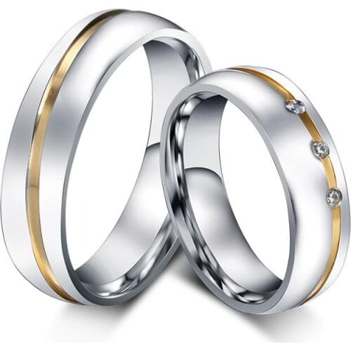Wedding Rings for Women Men Gold Silver Color Stainless Steel Ring Cubic Zirconia Couple Engagement Rings Fashion Jewelry
