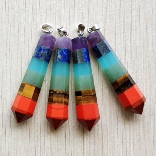 Wholesale 2pcs/lot fashion good quality natural Rainbow 7 colors Chakra Cylinder pendants for jewelry making free shipping