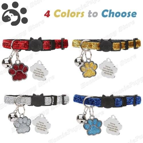 Personalized Cat Collar for Small Dogs with Bell ID Tag Cats Collar Adjustable Breakaway Pet Collars Costume Pet Supplies MP0102