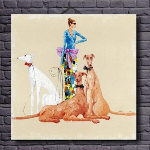 Dropshipping wall art high quality handmade modern texture oil painting woman with pets wall picture for family room decoration