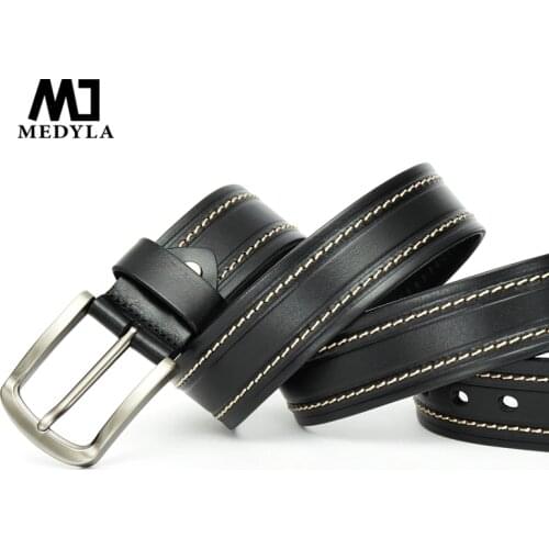 MEDYLA Genuine Leather Belt Luxury Belts for Male Jeans Casual 100% Pure Cowhide Design Vintage Retro Strap Cinto Cummerbund