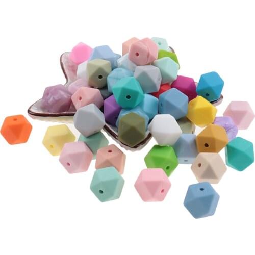 200pcs 14mm Hexagon Food Grade Silicone Beads Baby Teether Baby Teething Toy BPA Free Nursing Necklace Pacifier Pendant Teethers