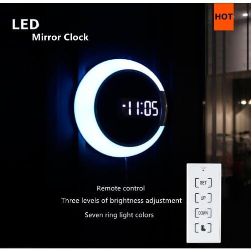 Remote Control Led Digital Clock Creative 3D Wall Clock with Alarm Temperature Ring Night Light With 7 Color Change Table Clock