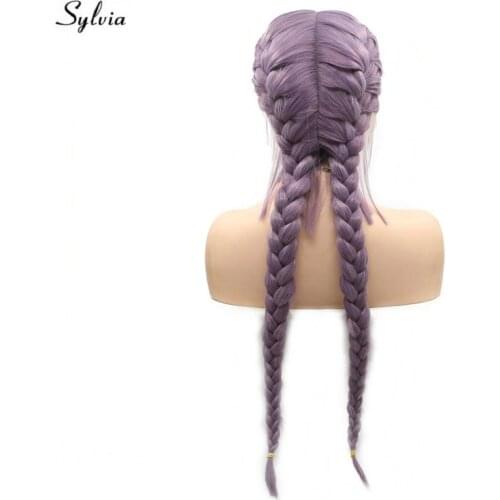 Sylvia Natural 2x Twist Braids Wig Blend Purple Lavender Violet Long Double Braided Wigs With Baby Hair Synthetic Lace Front Wig