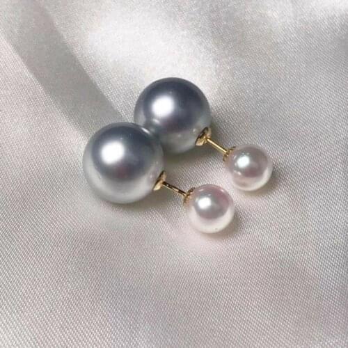 Gorgeous 6-12mm south sea white grey pearl earring18k