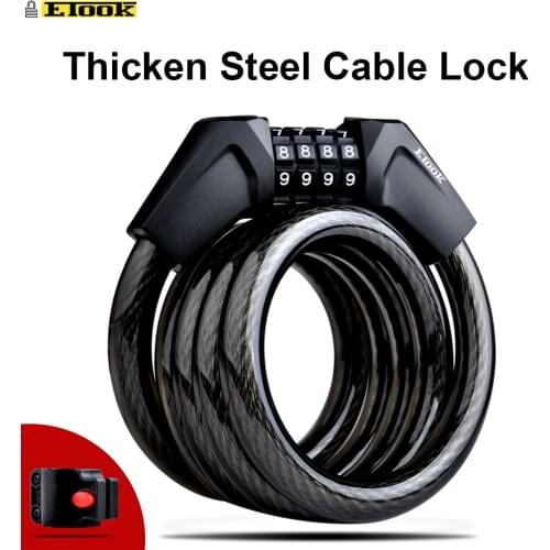ETOOK Bike Steel Cable Lock 4 Digit Code Combination Anti-Theft Bike Bicycle Lock 1.5m Motorcycle Security Lock
