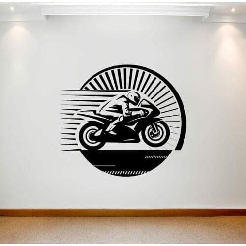 Motorcycle Racer Wall Decal Motorbike Sport Door Window Vinyl Stickers Teens Bedroom Playroom Club Interior Decor Art Mural E402