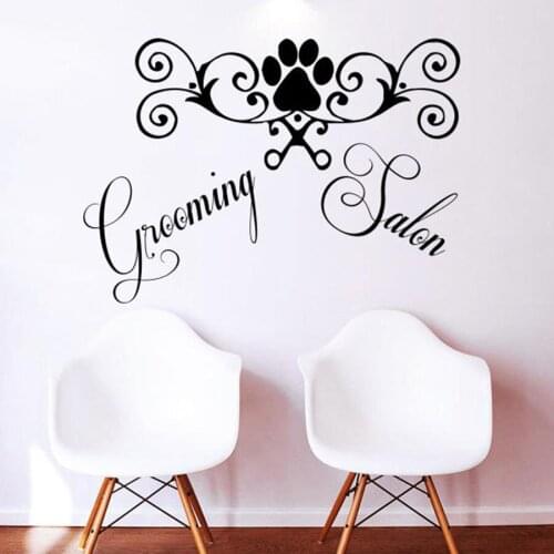 Wall Vinyl Stickers Petshop Grooming Salon Dog Scissors Comb Home Decor Art Design Window Decals Removable Posters G608