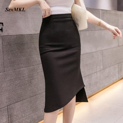SEXMKL Plus Size Black Skirts Womens 2020 Casual Summer Skirt High Waist Office Lady Sexy Irregular Red Pencil Skirt Jupe Femme