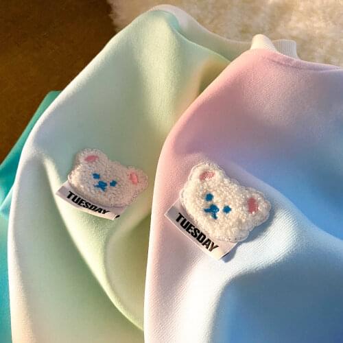 Plus Size Teens Clothes Funny Bear Head Embroidery Tie Dye White Sweatshirt Brand Designer Fashion Tops 2021 Autumn Winter Japan