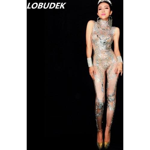 European style Female Singer Star Stage Costumes Sparkling Rhinestones Crystals Leotard Jumpsuit Bar Club DJ DS performance wear