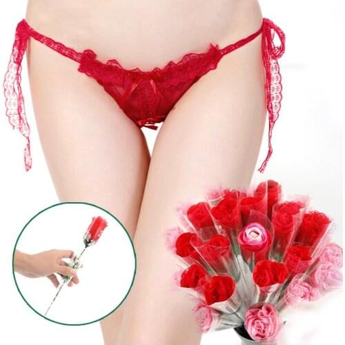 Women Sexy Lingerie Erotic Thong Open Crotch Panties Lace Red Rose T-Back Underwear Crotchless Pants Open Back Underpants Briefs