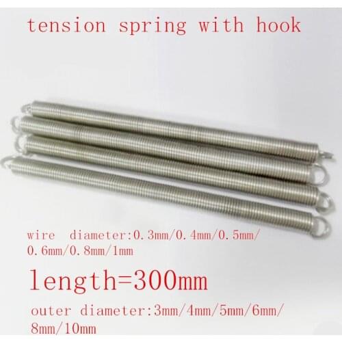 1Pcs 300mm Dual Hook Long Expansion Tension Spring Hardware Accessories 304 Stainless Wire Dia 0.3-0.8mm Outer Dia 3-8mm